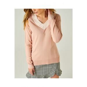 3/$20 ⭐️ Blush Pink Stripe V Neck Sweater XL Casual Preppy Academia Twee